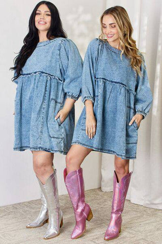 HEYSON Full Size Oversized Denim Babydoll Dress - 1985 the VAULT Boutique