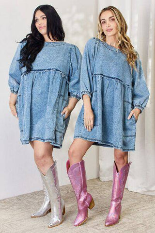 HEYSON Full Size Oversized Denim Babydoll Dress - 1985 the VAULT Boutique