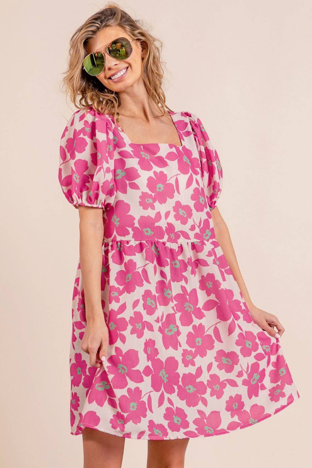 BiBi Printed Square Neck Puff Sleeve Mini Dress - 1985 the VAULT Boutique