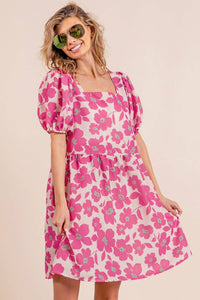 BiBi Printed Square Neck Puff Sleeve Mini Dress - 1985 the VAULT Boutique