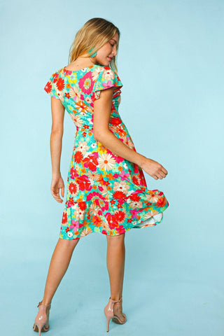 Haptics Floral Square Neck Short Sleeve Dress - 1985 the VAULT Boutique