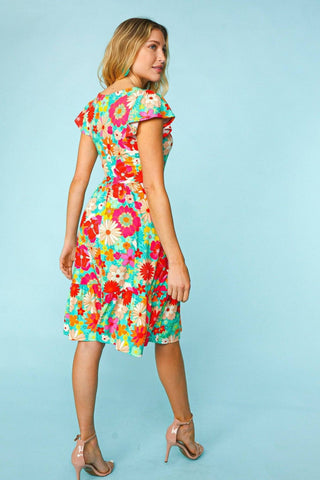 Haptics Floral Square Neck Short Sleeve Dress - 1985 the VAULT Boutique