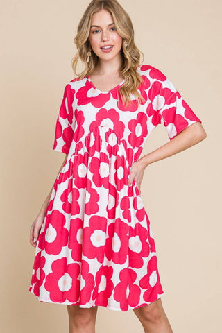 BOMBOM Flower Print Ruched Dress - 1985 the VAULT Boutique