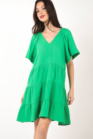 VERY J Texture V-Neck Ruffled Tiered Dress - 1985 the VAULT Boutique