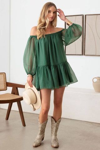 Le Lis Organza Off Shoulder Puff Sleeve Mini Dress - 1985 the VAULT Boutique