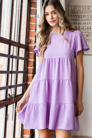 Heimish Full Size Swiss Dot Short Sleeve Tiered Dress - 1985 the VAULT Boutique