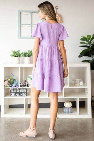 Heimish Full Size Swiss Dot Short Sleeve Tiered Dress - 1985 the VAULT Boutique