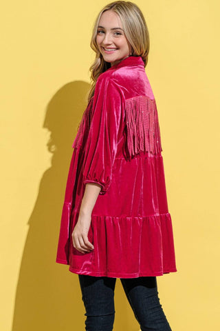 And The Why Fringe Detailed Velvet Shirt Dress - 1985 the VAULT Boutique