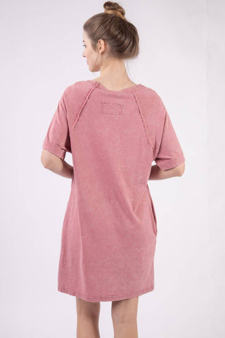 VERY J Washed Round Neck Mini Tee Dress - 1985 the VAULT Boutique