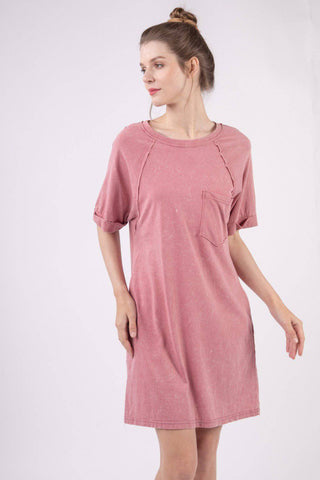 VERY J Washed Round Neck Mini Tee Dress - 1985 the VAULT Boutique