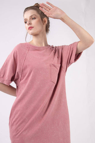 VERY J Washed Round Neck Mini Tee Dress - 1985 the VAULT Boutique