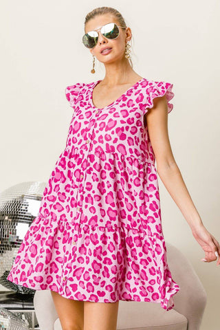 BiBi Leopard Cap Sleeve Tiered Mini Dress - 1985 the VAULT Boutique