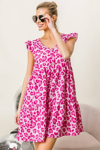 BiBi Leopard Cap Sleeve Tiered Mini Dress - 1985 the VAULT Boutique