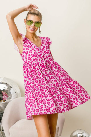 BiBi Leopard Cap Sleeve Tiered Mini Dress - 1985 the VAULT Boutique