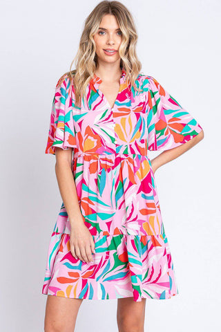 GeeGee Printed Short Sleeve Ruffle Hem Dress - 1985 the VAULT Boutique