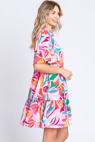 GeeGee Printed Short Sleeve Ruffle Hem Dress - 1985 the VAULT Boutique