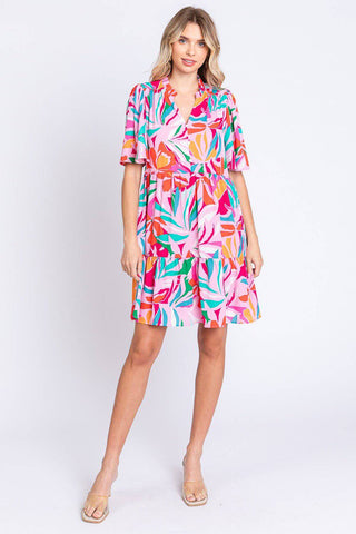 GeeGee Printed Short Sleeve Ruffle Hem Dress - 1985 the VAULT Boutique