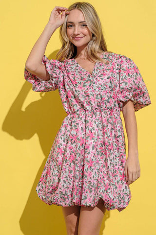 And The Why Full Size Floral Surplice Puff Sleeve Dress - 1985 the VAULT Boutique