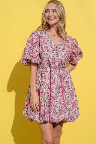 And The Why Full Size Floral Surplice Puff Sleeve Dress - 1985 the VAULT Boutique