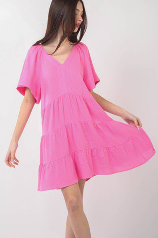 VERY J Texture V-Neck Ruffled Tiered Dress - 1985 the VAULT Boutique