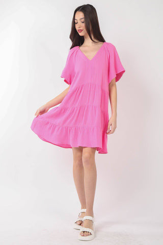 VERY J Texture V-Neck Ruffled Tiered Dress - 1985 the VAULT Boutique