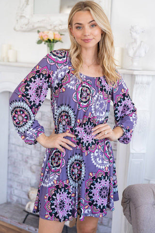 White Birch Printed Long Sleeve Mini Dress with Short Liner - 1985 the VAULT Boutique