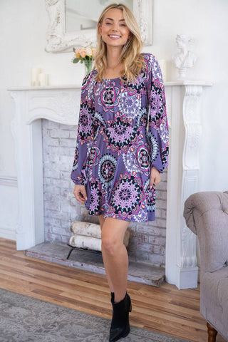 White Birch Printed Long Sleeve Mini Dress with Short Liner - 1985 the VAULT Boutique