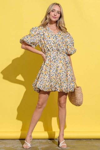 And The Why Full Size Floral Surplice Puff Sleeve Dress - 1985 the VAULT Boutique