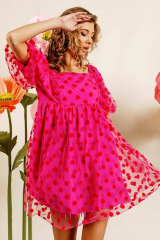 BiBi Polka Dot Mesh Puff Sleeve Dress - 1985 the VAULT Boutique