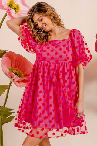 BiBi Polka Dot Mesh Puff Sleeve Dress - 1985 the VAULT Boutique