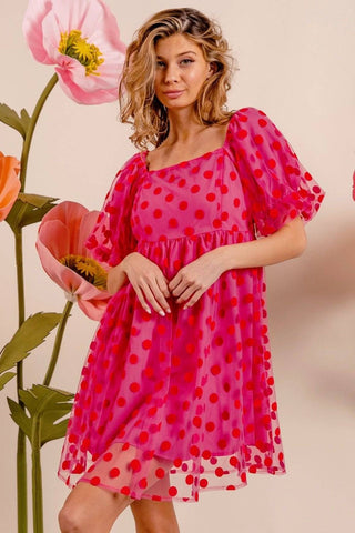 BiBi Polka Dot Mesh Puff Sleeve Dress - 1985 the VAULT Boutique