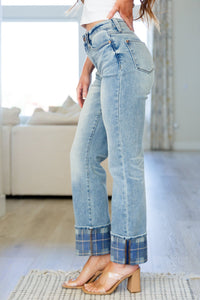 Miranda High Rise Plaid Cuff Vintage Straight Jeans - Happily Ever Atchison Shop Co.