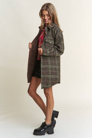 J.NNA Snap Down Tweed Plaid Contrast Longline Shacket - 1985 the VAULT Boutique