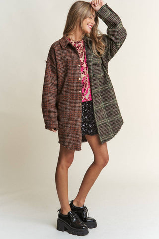 J.NNA Snap Down Tweed Plaid Contrast Longline Shacket - 1985 the VAULT Boutique