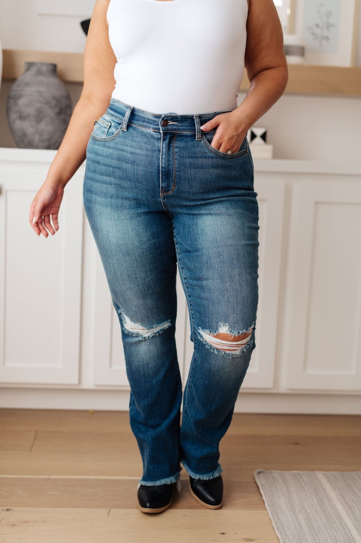 Morgan High Rise Distressed Straight Jeans - Happily Ever Atchison Shop Co.