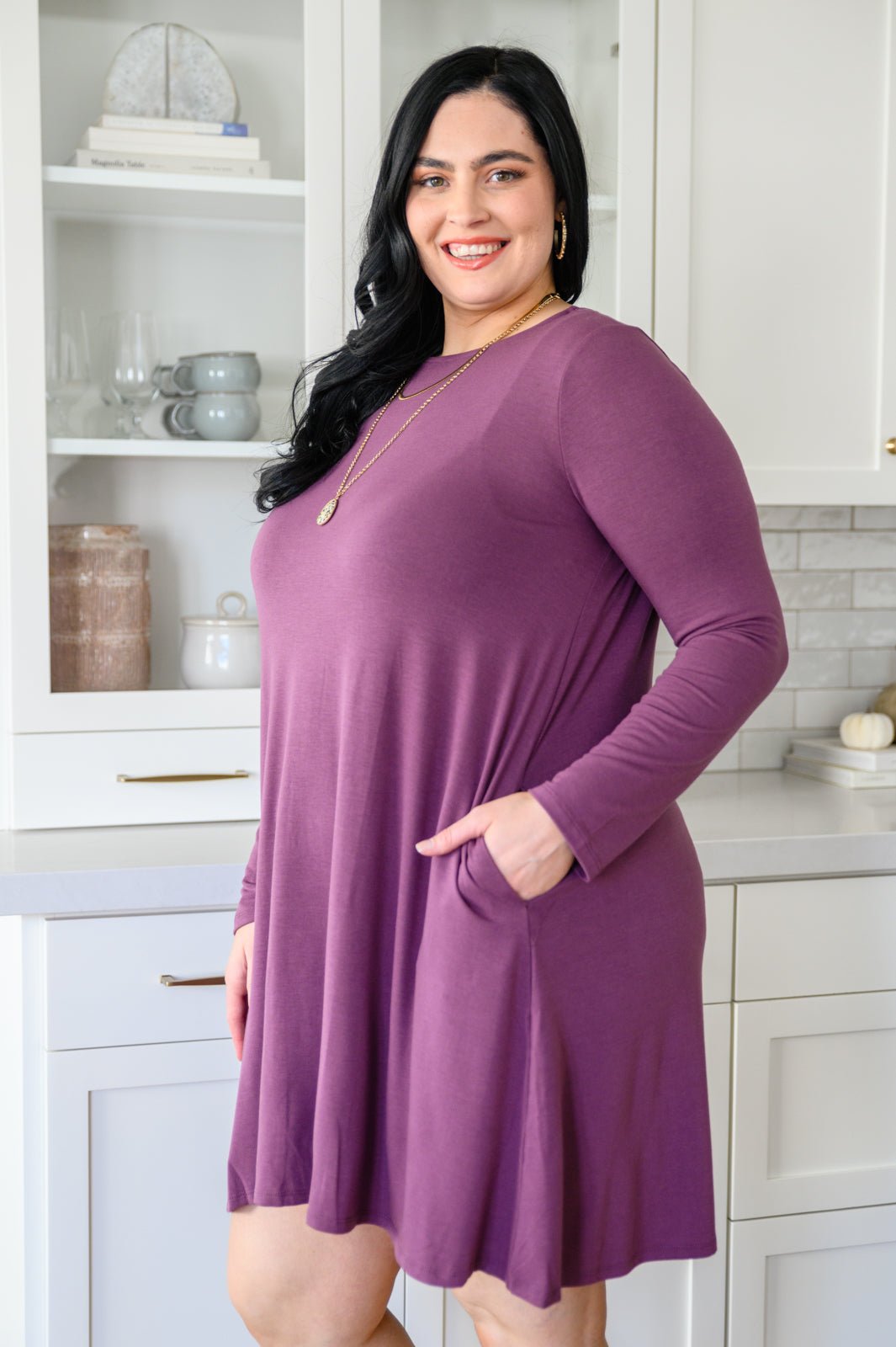 Most Reliable Long Sleeve Knit Dress In Plum - Happily Ever Atchison Shop Co.