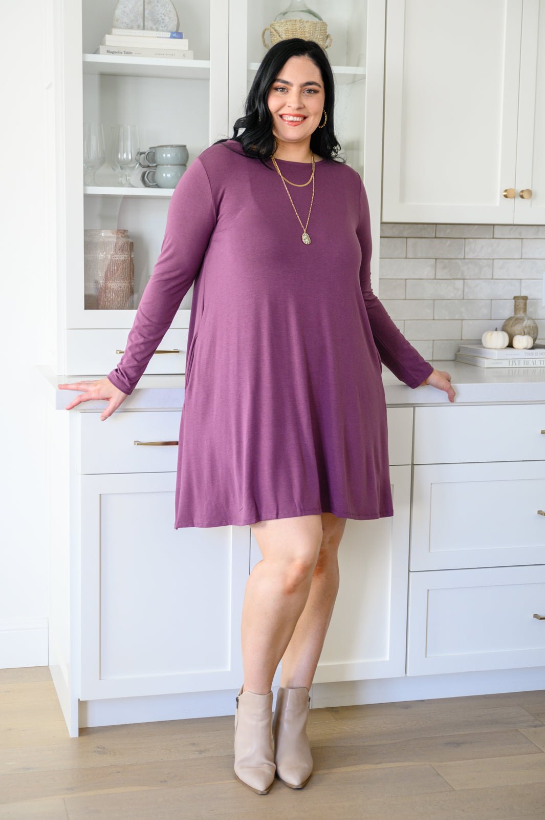 Most Reliable Long Sleeve Knit Dress In Plum - Happily Ever Atchison Shop Co.