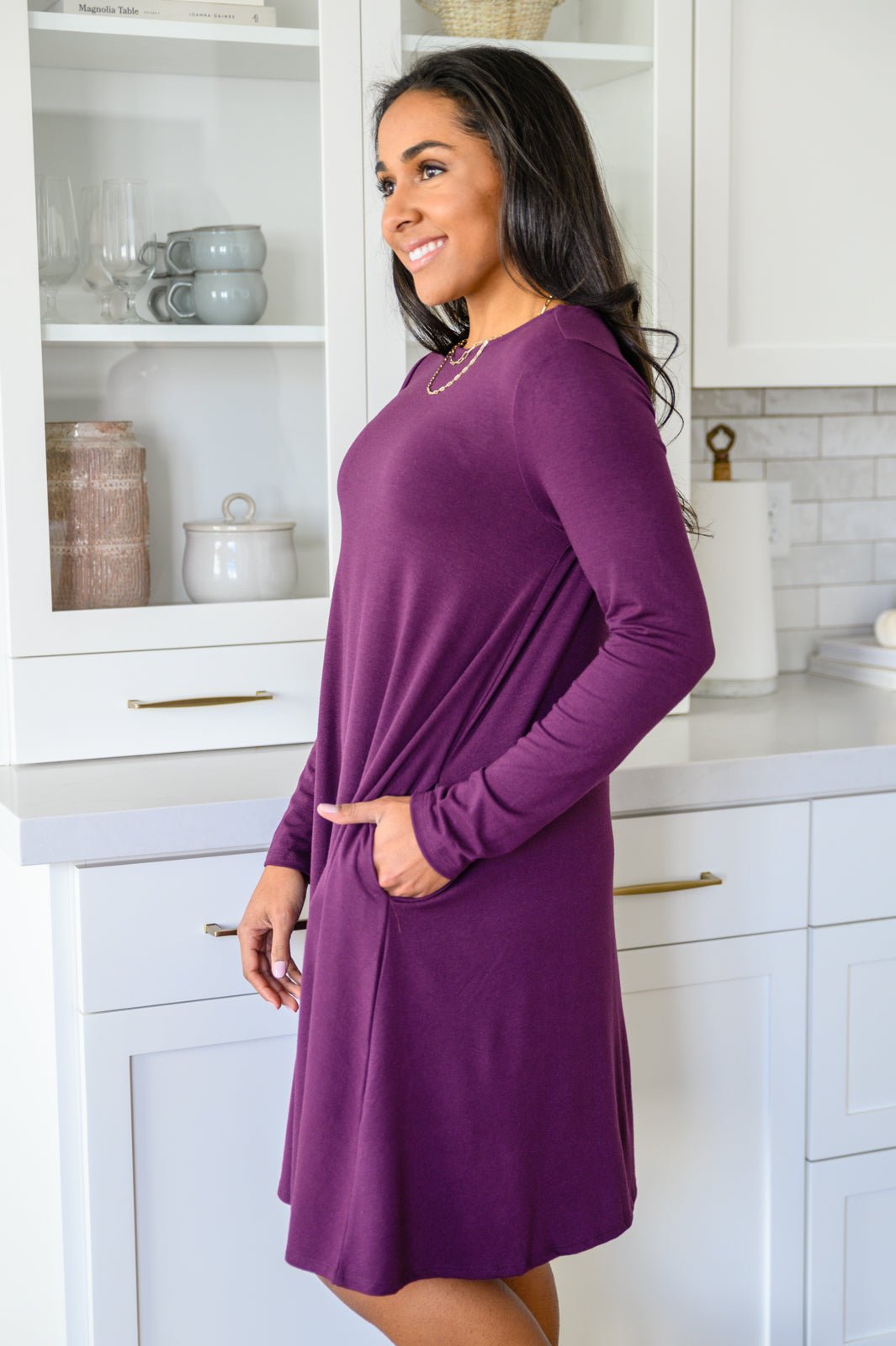 Most Reliable Long Sleeve Knit Dress In Plum - Happily Ever Atchison Shop Co.