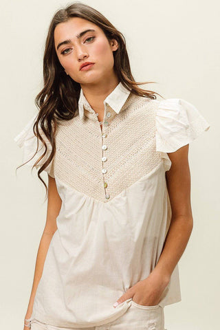 BiBi Half Button Collared Neck Short Sleeve Top - 1985 the VAULT Boutique