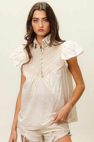 BiBi Half Button Collared Neck Short Sleeve Top - 1985 the VAULT Boutique