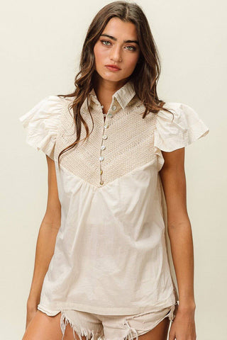 BiBi Half Button Collared Neck Short Sleeve Top - 1985 the VAULT Boutique