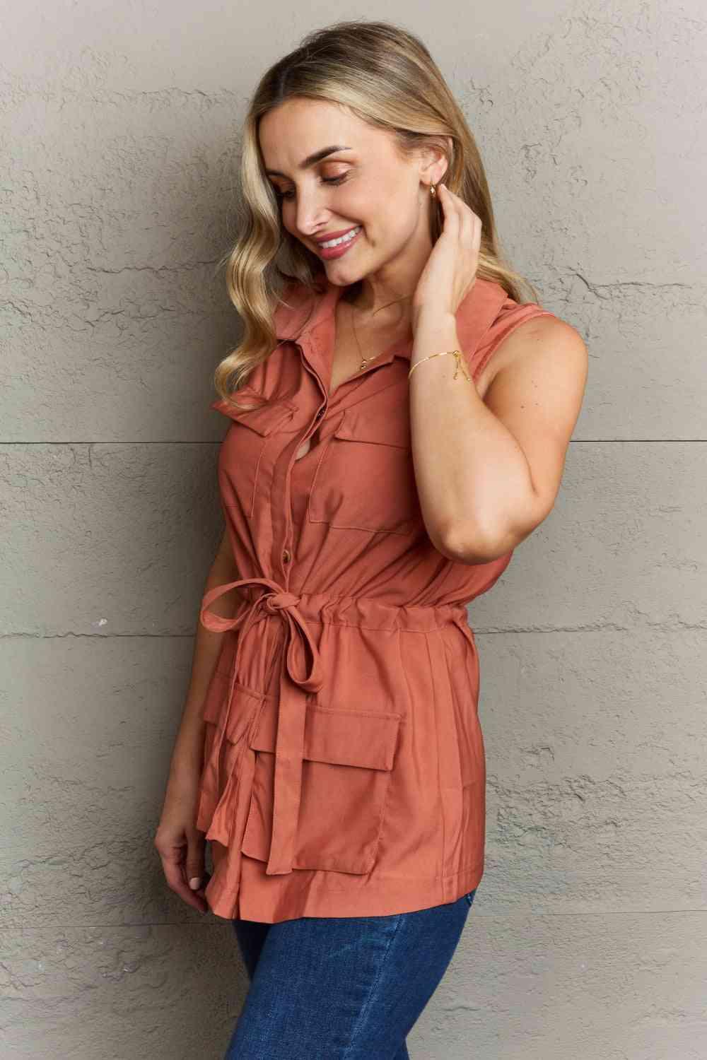 Ninexis Follow The Light Sleeveless Collared Button Down Top - Happily Ever Atchison Shop Co.