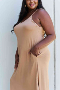 Ninexis Good Energy Full Size Cami Side Slit Maxi Dress in Camel - Happily Ever Atchison Shop Co.