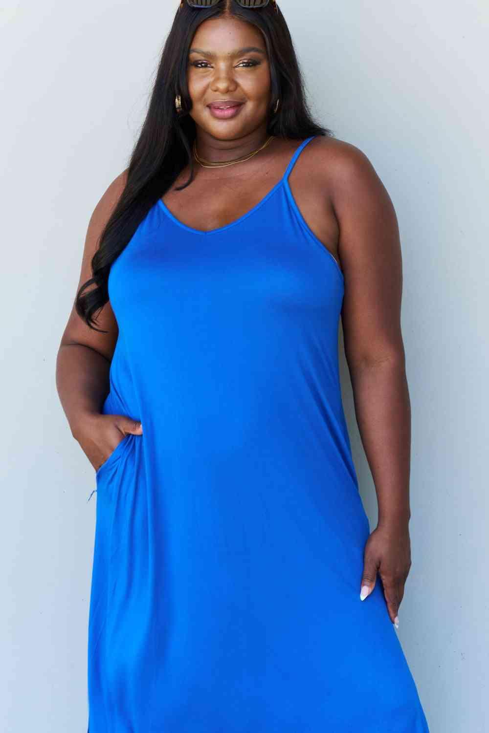 Ninexis Good Energy Full Size Cami Side Slit Maxi Dress in Royal Blue - Happily Ever Atchison Shop Co.