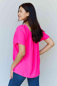 Ninexis Keep Me Close Square Neck Short Sleeve Blouse in Fuchsia - Happily Ever Atchison Shop Co.