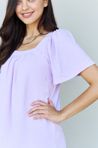 Ninexis Keep Me Close Square Neck Short Sleeve Blouse in Lavender - Happily Ever Atchison Shop Co.