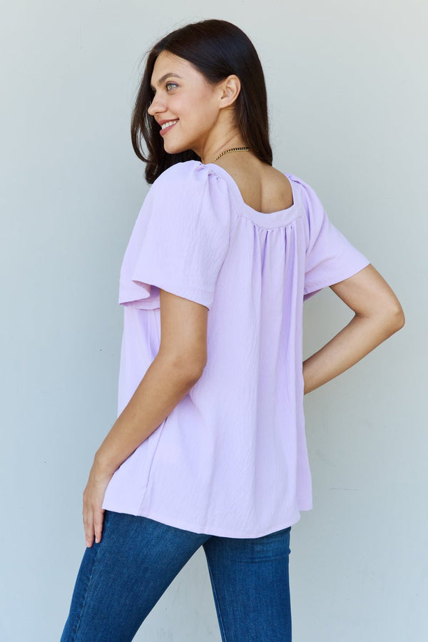 Ninexis Keep Me Close Square Neck Short Sleeve Blouse in Lavender - Happily Ever Atchison Shop Co.