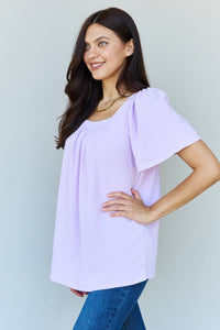 Ninexis Keep Me Close Square Neck Short Sleeve Blouse in Lavender - Happily Ever Atchison Shop Co.