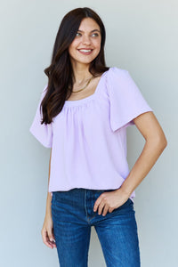 Ninexis Keep Me Close Square Neck Short Sleeve Blouse in Lavender - Happily Ever Atchison Shop Co.