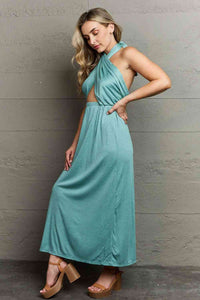 Ninexis Know Your Worth Criss Cross Halter Neck Maxi Dress - Happily Ever Atchison Shop Co.